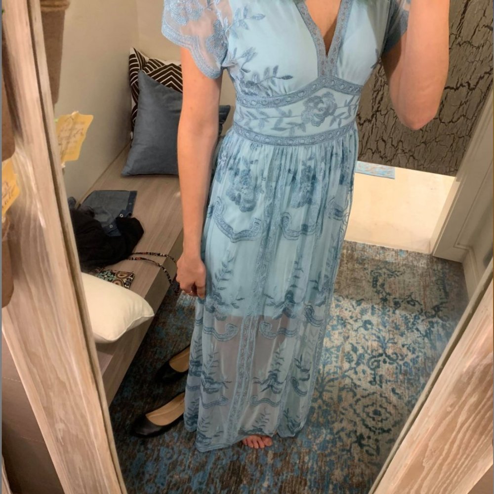 NEW ALTAR'D STATE BLUE MARISKA LACE MAXI DRESS